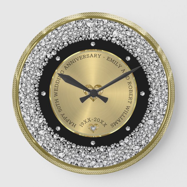 Reloj Redondo Grande Feliz 50.º boda de diamantes y oro universales (Anverso)