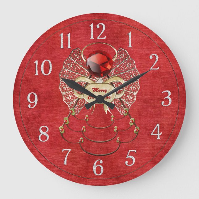 Reloj Redondo Grande Feliz Ángel de Navidad - Rojo (Anverso)