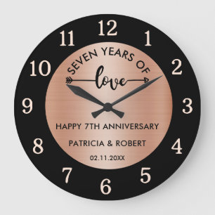 Reloj Redondo Grande Feliz aniversario de cobre  7º aniversario de boda