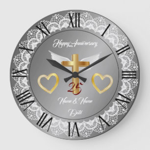 Reloj Redondo Grande Feliz Aniversario de Encargo de Plata