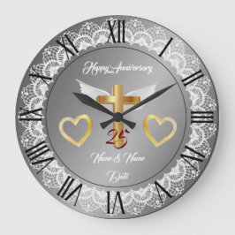 Reloj Redondo Grande Feliz Aniversario de Silver Lace de Personalizar
