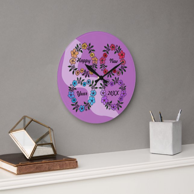 RELOJ REDONDO GRANDE FELIZ AÑO NUEVO 20XX PERSONALIZADO Y LUMINOSAS DE  (Oficina)