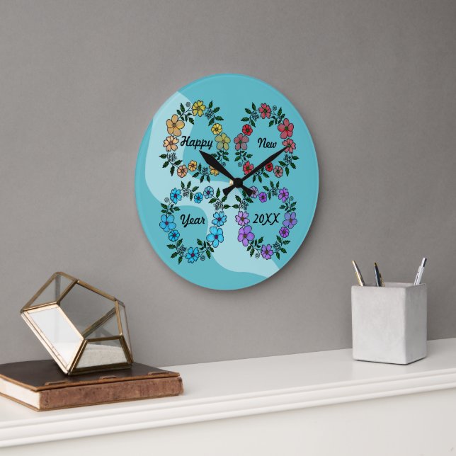 RELOJ REDONDO GRANDE FELIZ AÑO NUEVO 20XX PERSONALIZADO Y LUMINOSAS DE  (Oficina)