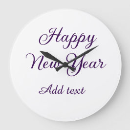 Reloj Redondo Grande Feliz año nuevo caligrafía púrpura simple minimali