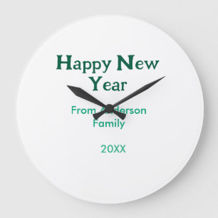 Reloj Redondo Grande Feliz año nuevo verde agregar nombre de familia añ