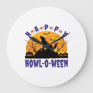 Reloj Redondo Grande Feliz Aullido O Ween Aullando Halloween Perro Esen