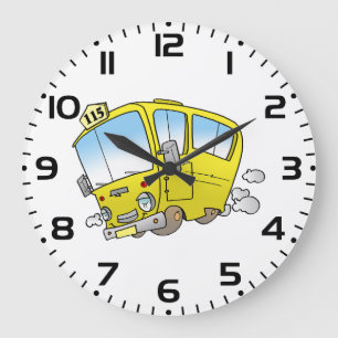 Reloj Redondo Grande Feliz Autobús Escolar Amarillo Pequeño