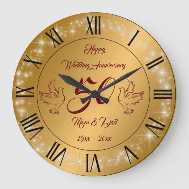 Reloj Redondo Grande Feliz Brillante Personaliza Oro 50 Aniversario (Anverso)