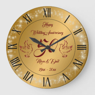 Reloj Redondo Grande Feliz Brillante Personalizar Oro 50 Aniversario