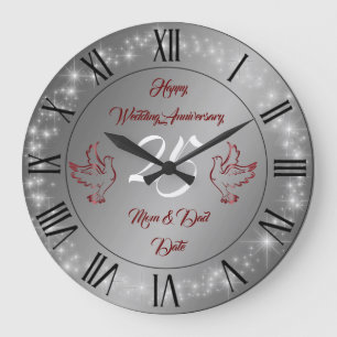 Reloj Redondo Grande Feliz Brillante Personalizar Plata 25 Aniversario