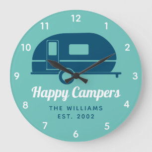 Reloj Redondo Grande Feliz camping Verde azulado de la marina