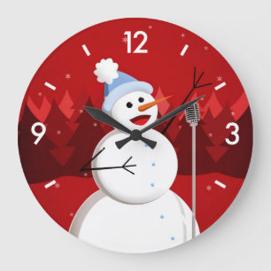 Reloj Redondo Grande Feliz canto de Navidades Snowman