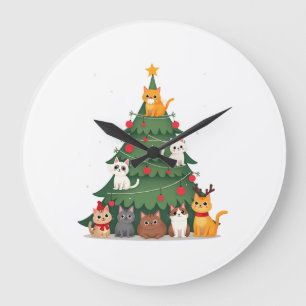 Reloj Redondo Grande Feliz Catmas Árbol de Navidad Divertido, Gatos Meo