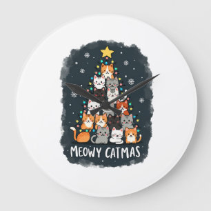 Reloj Redondo Grande Feliz Catmas Gato Navidad Árbol Navideño Chicas Ch