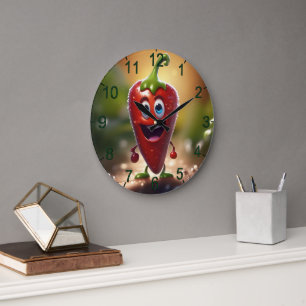 Reloj Redondo Grande Feliz Chili Bean animado 3D,