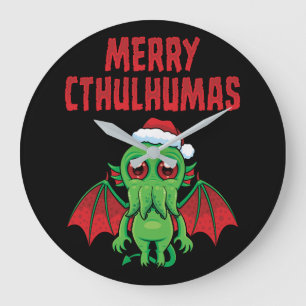 Reloj Redondo Grande Feliz Cthulhumas Saludos de la Temporada