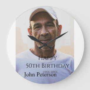 Reloj Redondo Grande Feliz cumpleaños 50 nombre foto año hombre simple