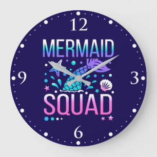 Reloj Redondo Grande Feliz Cumpleaños Diseño de Fiesta de Sirenas en el