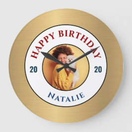 Reloj Redondo Grande Feliz cumpleaños foto oro elegancia personalista