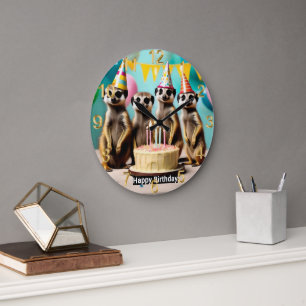Reloj Redondo Grande Feliz cumpleaños Meerkat,