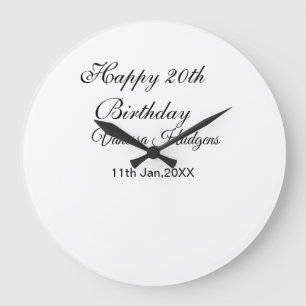 Reloj Redondo Grande Feliz cumpleaños número 20 nombre fecha simple min