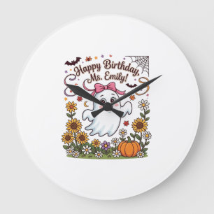 Reloj Redondo Grande Feliz Cumpleaños Sra Emily Halloween Fantasma Cala
