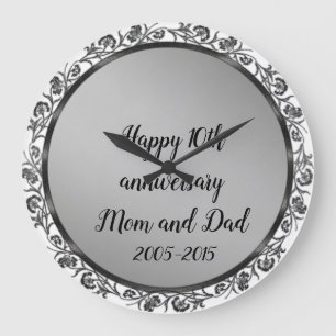 Reloj Redondo Grande Feliz décimo aniversario a mamá y papá