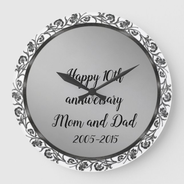 Reloj Redondo Grande Feliz décimo aniversario a mamá y papá (Anverso)