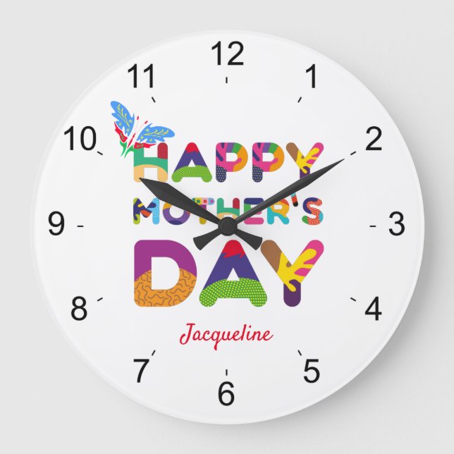 Reloj Redondo Grande Feliz Día de la Madre colorido (Anverso)