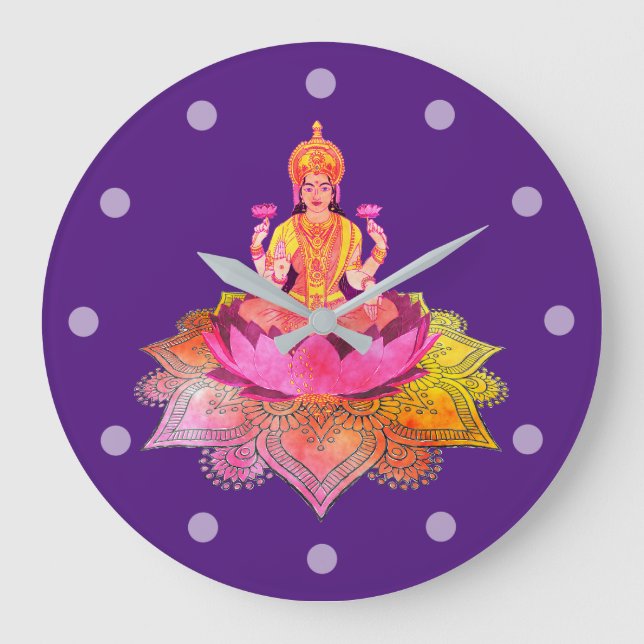 Reloj Redondo Grande Feliz Diwali - Diosa Deepalavi Lakshmi 4 (Anverso)