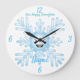 Reloj Redondo Grande Feliz Emoticon de Snowflake Thunder_Cove