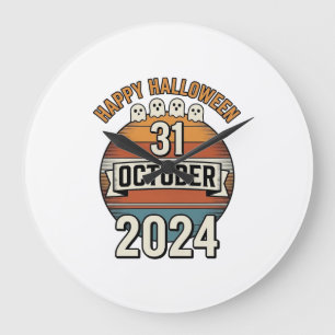 Reloj Redondo Grande Feliz Halloween 31 Octubre Diseño de Fantasma Vint