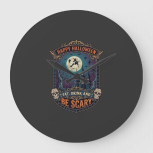 Reloj Redondo Grande Feliz Halloween Bruja Castillo Calaveras Gordo Beb