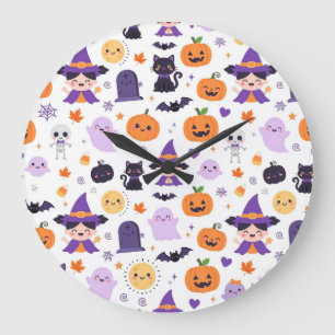 Reloj Redondo Grande Feliz Halloween Brujas Fantasmas Gatos Murciélagos