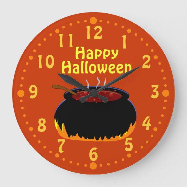Reloj Redondo Grande Feliz Halloween Bubbling Witch Cauldron Personaliz (Anverso)