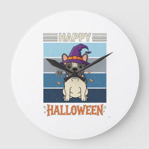 Reloj Redondo Grande Feliz Halloween Bulldog Francés Bruja Telaraña Car