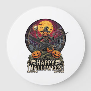 Reloj Redondo Grande Feliz Halloween Calabaza Brujo Cementerio Luna Lle