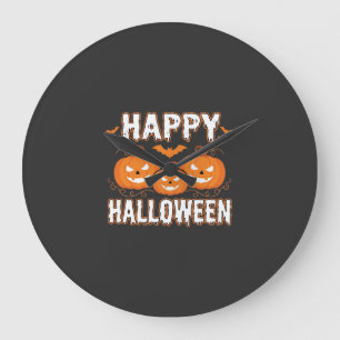 Reloj Redondo Grande Feliz Halloween Calabaza Murciélago Vector