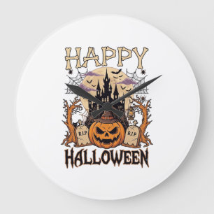 Reloj Redondo Grande Feliz Halloween Calabaza Sombrero de Bruja Castill