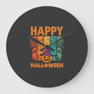 Reloj Redondo Grande Feliz Halloween Calabaza Vector Vintage