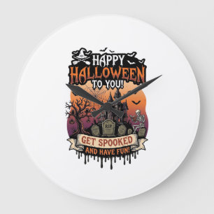 Reloj Redondo Grande Feliz Halloween Casa Embrujada Esqueleto Murciélag