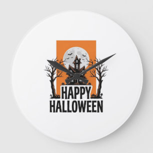 Reloj Redondo Grande Feliz Halloween Casa Embrujada Gráfico Vintage_1