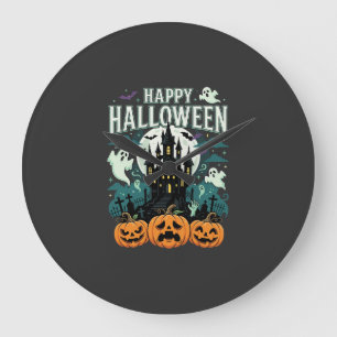 Reloj Redondo Grande Feliz Halloween Castillo Embrujado Fantasmas y Cal