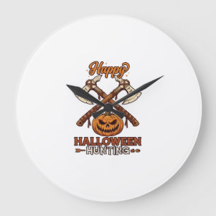 Reloj Redondo Grande Feliz Halloween Caza Hachas Cruzadas Calabaza Runa