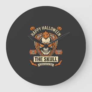 Reloj Redondo Grande Feliz Halloween Cráneo Mohawk Gafas de sol Calabaz