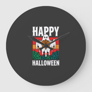 Reloj Redondo Grande Feliz Halloween Fantasma Telaraña Retro