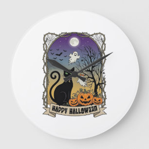 Reloj Redondo Grande Feliz Halloween Gatos Negros Fantasmas Calabazas_1