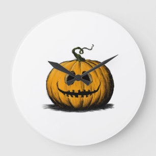 Reloj Redondo Grande Feliz Halloween Jack O'Lantern Adulto Natural