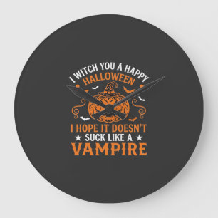 Reloj Redondo Grande Feliz Halloween Murciélagos Sombrero de Bruja Cala