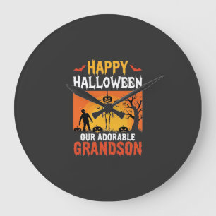 Reloj Redondo Grande Feliz Halloween Nieto Esqueleto Calabaza
